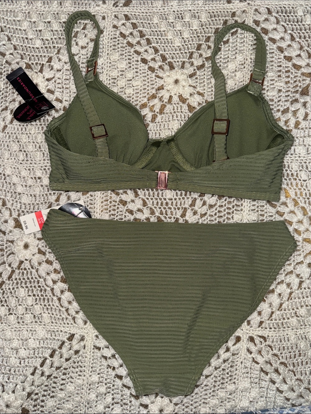 No Boundaries Olive Green Ribbed Bikini Set - Picture 2 of 3